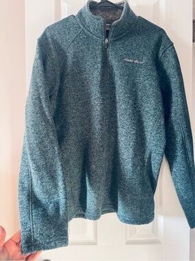 Eddie Bauer Men’s Dark Teal Quarter-Zip Fleece Sweater